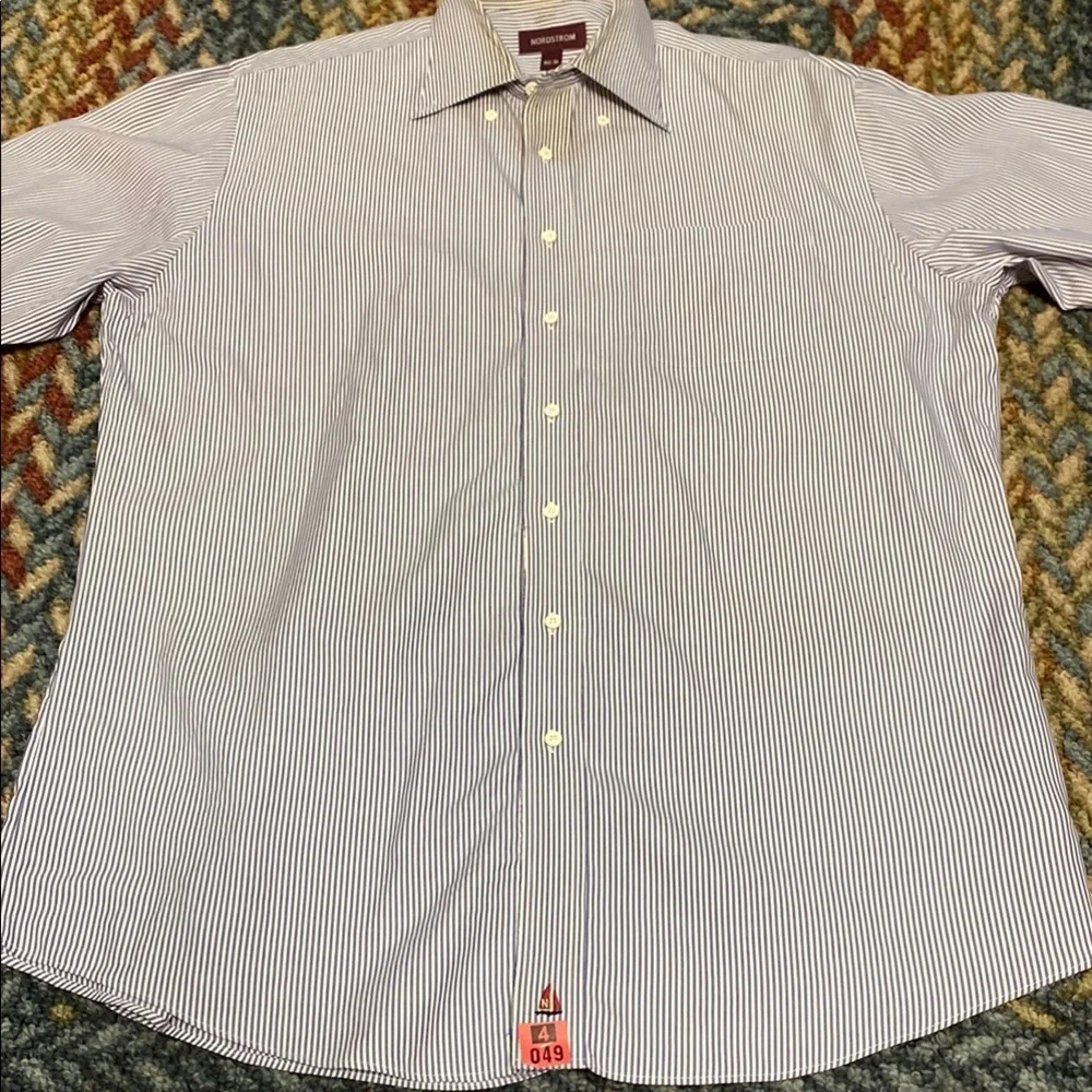 Nordstrom Blue Pin Stripe Dress Shirt with Pointed Collar Career Professional